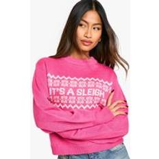 Boohoo Knitted Sweaters Jumpers boohoo Womens It's A Sleigh Christmas Jumper - Pink