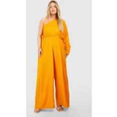 Flare Jumpsuits & Overalls boohoo Womens Plus Flare Sleeve Cheesecloth Jumpsuit - Orange