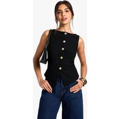 boohoo Womens Textured Button Through Waistcoat - Black