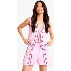 Florals Vests boohoo Womens Tall Floral Embroidery Waistcoat - Pink
