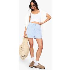 Checkered - Women Shorts boohoo Womens Seersucker Check Drawstring Waist Shorts - Blue