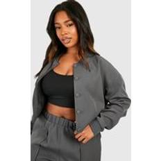 Boohoo Jackets boohoo Womens Plus Tailored Relaxed Fit Popper Bomber Jacket - Charcoal