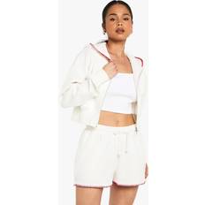 Boohoo Men Suits boohoo Womens Contrast Stitch Zip Through Short Tracksuit - Cream