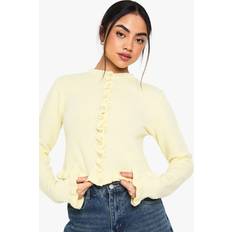 Women - Yellow Cardigans boohoo Womens Ruffle Front Lightweight Knitted Cardigan - Yellow