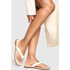 Beige Flip-Flops boohoo Womens Wide Fit Chunky Strap Flip Flop - White