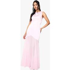 Long Dresses - Pleats boohoo Womens Satin And Chiffon Mix Pleated Maxi Dress - Pink