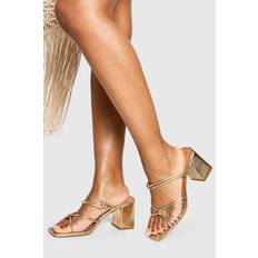 Knit Fabric Heels & Pumps boohoo Womens Knotted Strap Block Heels - Gold