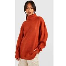 Boohoo Jumpers boohoo Womens Roll Neck Oversized Knitted Jumper - Brown