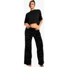 Sequins Trousers boohoo Womens Velvet Sequin Wide Leg Trousers - Black