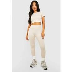 Boohoo Tights & Stay-Ups boohoo Womens Petite Seamless Rib Leggings - Beige
