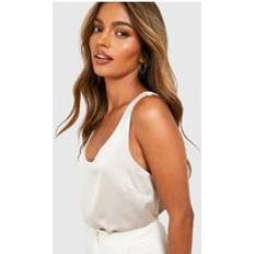 Beige - Women Tank Tops boohoo Womens Basic Satin Scoop Neck Cami - Cream