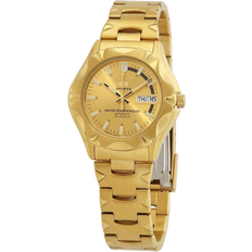 Seiko 5 Sports Gold Tone Stainless Steel Gold Dial 21 Jewels Automatic SNZ450J1 100M Mens Watch