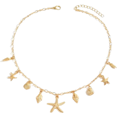 Gold Necklaces Shein 1pc Women's Fashion Pendant Necklace, Vintage Bohemian Beach Style With Sea Star, Shell, Turtle & Multi-Pendant Design, Layered Clavicle Chain, Party/Holiday Gift, Versatile Accessory