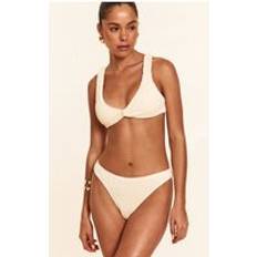 Beige - Women Bikini Tops PrettyLittleThing Cream Twist Front Crinkle Bikini Top - White