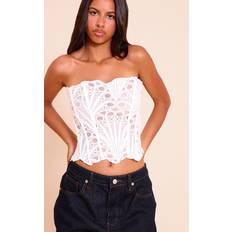 Florals Shapewear & Under Garments PrettyLittleThing Petite Textured Sheer Floral Lace Corset - White