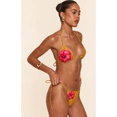 PrettyLittleThing Mustard Hibiscus Print Triangle Bikini Top