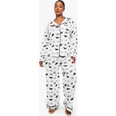 Beige Pyjamas boohoo Womens Plus Western Print Long Sleeve Shirt and Trouser Pyjama Set - Beige