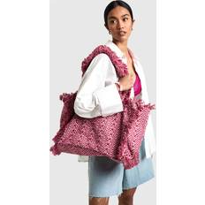 Cotton Beach Bags boohoo Womens Frayed Oversized Beach Bag - Pink