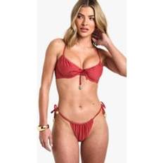 Red Bikini Bottoms boohoo Womens Sunshine Trim Ruched Tie Side Brief - Red