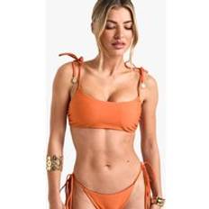 Orange - Women Bikini Tops boohoo Womens Sunshine Charm Trim Tie Shoulder Crop Bikini Top - Orange