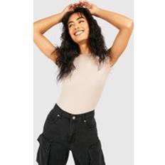 Boohoo Bodysuits boohoo Womens Crew Neck Rib Knit Bodysuit - Beige