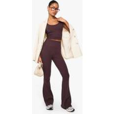 Brown - Women Leggings boohoo Womens Basics Rib Flared Legging - Brown