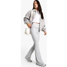 Flare Trousers boohoo Womens Tall Waffle Foldover Flare Trousers - Grey