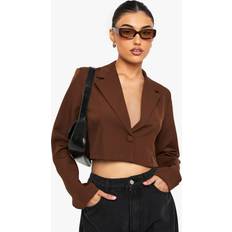 Boohoo Blazers boohoo Womens Basic Woven Relaxed Fit Crop Blazer - Brown