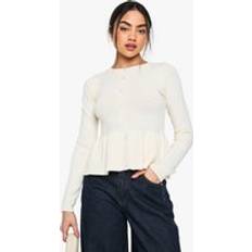 boohoo Womens Cinched Waist Peplum Knitted Cardigan - White