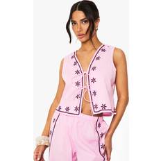 Florals Outerwear boohoo Womens Petite Floral Embroidery Waistcoat - Pink