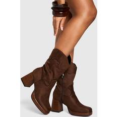Brown Boots boohoo Womens Faux Suede Platform Wooden Heel Detail Ankle Boot - Brown