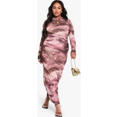 Boat Neck - Long Dresses boohoo Womens Plus Trim Detail Abstract Mesh Maxi Dress - Pink