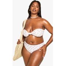 Florals Bikini Tops boohoo Womens Plus Swimwear Essentials Ditsy Floral Knot Bandeau Bikini Top - Pink