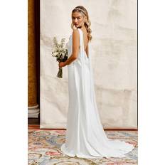 Chiffon Cowl Back Detail Wedding Dress - Ivory