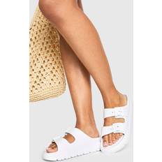White Slides boohoo Womens Wide Fit Double Strap Buckle Sliders - White