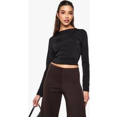 boohoo Womens Slinky Long Sleeve Crop Top - Black