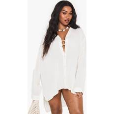 Beige Swimsuit Cover-Ups & Sarong Wraps boohoo Womens Plus Cheesecloth Beach Cover Up - Cream