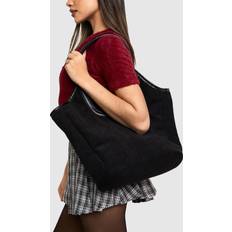 Black - Women Fabric Tote Bags boohoo Womens Corduroy Pu Binding Detail Tote Bag - Black