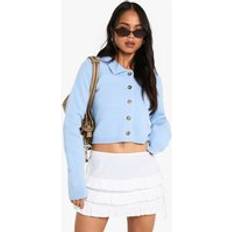 boohoo Womens Collared Button Through Knit Cardigan - Blue