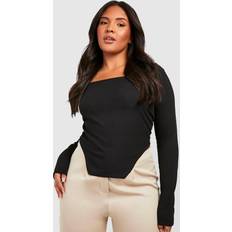Boohoo Corsets boohoo Womens Plus Rib Long Sleeve Corset Top - Black