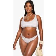 Beige - Women Bikini Tops boohoo Womens Plus Swimwear Essentials Stripe Scoop Bikini Top - Beige