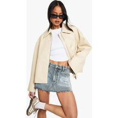 Beige - Leather Jackets boohoo Womens Faux Leather Zip Jacket - Beige