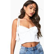 Cotton Corsets boohoo Womens Cotton Lace Trim Tie Front Corset Top - White