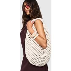 Solid Colours Beach Bags boohoo Womens Knitted Crochet Slouchy Beach Bag - White