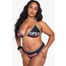 Normal Waist Bikini Sets boohoo Womens Plus Graphic Triangle Bikini Set - Black