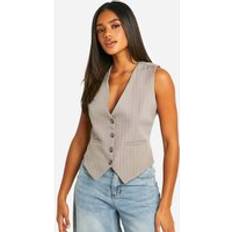 Stripes Vests boohoo Womens Woven Pinstripe Tailored Waistcoat - Beige