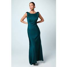 Boat Neck - Long Dresses Coast Bow Shoulder Cowl Satin Maxi Bridesmaids Dress - Green