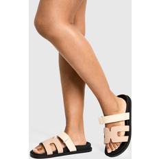 Beige Slides boohoo Womens Wide Fit Contrast Cut Out Slider - Beige