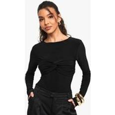 boohoo Womens Double Slinky Knot Front Bodysuit - Black