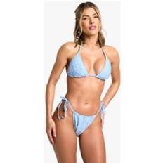 Blue Bikini Sets boohoo Womens Floral Embossed Triangle Bikini Top & Tie Side Bikini Bottoms Set - Blue